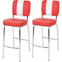 Mendler Set van 2 barkrukken Avellino, barkruk tegenkruk, retro jaren 50 ontwerp, kunstleer ~ rood-wit