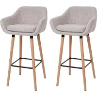Mendler Set van 2 barkrukken Malmö T381, barkruk counterkruk ~ textiel, crèmegrijs