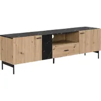 Vente-unique Tv-meubel met 2 deuren, 1 lade en 1 nis van mdf en staal - Licht naturel en zwart marmereffect - LIOMENA van Pascal Morabito