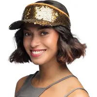 Boland - Zonneklep Blitz goud Goud - - Volwassenen - Unisex - 80s - 90s - Glitter - Disco