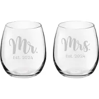 Royal Leerdam Gegraveerde set drinkglazen 39cl Mr. Est. 2024 - Mrs. Est. 2024