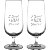 Fusion Gegraveerde set Bierglazen op voet 41cl I loved him first - I loved her first