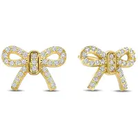 New Bling 9NB-1551 – Goudkleurige Oorbellen Dames – Strik met Zirkonia – 925 Sterling Zilver – Gold Plated – Cadeau voor Vrouwen