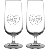 Fusion Gegraveerde set Bierglazen op voet 41cl Mr. In hartje - Mrs. In hartje