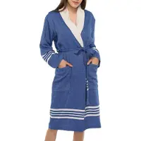 Lalay Gevoerde Hamam Badjas Krem Sultan Royal Blue - L - Hotelkwaliteit - Sjaalkraag - Luxe badjas - Badstof - Sauna Badjas - Ochtendjas - Badmantel