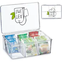 Sans marque thee doos- kunststof - 6 vaks - met deksel - 9 x 21,5 x 15 cm - organizer - transparant