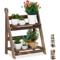 Relaxdays plantenrek - 2 etages - hout - klapbaar - 51,5x41x24 cm - donkerbruin