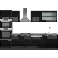 Vicco Complete keukeneenheid R-Line Zwart hoogglans 300 cm met hoge kast, WB Marmer, Model 49551