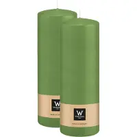 Wiedemann Cilinderkaars/stompkaars - 2x - lichtgroen - 20 x 7 cm - 103 branduren - zuilkaarsen