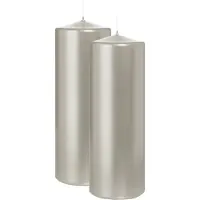 Wiedemann Cilinderkaars/stompkaars - 2x - metallic zilver - 20 x 7 cm - 103 branduren - zuilkaarsen