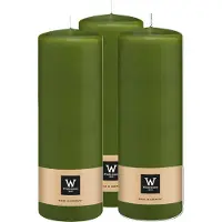 Wiedemann Cilinderkaars/stompkaars - 3x - olijfgroen - 20 x 7 cm - 103 branduren - zuilkaarsen