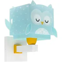 DALBER Wandlamp Little Owl, dimbaar, blauw, Kinderkamer, Kunststof, Wandlamp