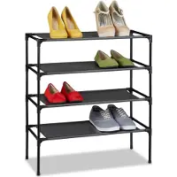 Relaxdays schoenenrek - stapelbaar - 4 etages - 12 paar - metaal - 68x62x28 cm - zwart