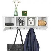 SoBuy FRG48-L-W Wandgarderobe - Witte Wandkapstok met Plank & 5 Haken