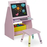 Relaxdays schoolbord kind - met krijtbord en opbergruimte - 84x52x45 cm - met krukje