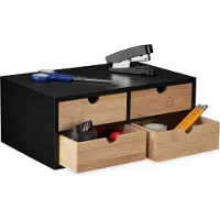 Relaxdays bureau organizer - met 4 lades - bamboe - MDF - 13,5 x 33 x 21 cm - natuur/zwart