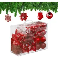 Merkloos kerstballen set van 100 - plastic - mat - glanzend - glitters - 10 designs - rood