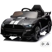 Vrooomy Ford Mustang Shelby GT500 12V Elektrische Kinderauto 1 tot 5 jaar – Officieel Gelicentieerd Accuvoertuig met Afstandsbediening – Luxe Sportwagen met Lederen Zitje, Bluetooth & EVA-Banden – Zwart