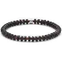 Frank 1967 - 7FB-0784 - kralenarmband heren - hematiet, granaat - rood, mat zwart - 6 mm / 3 mm - 19 cm