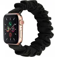 Strap-it Scrunchie band - Geschikt voor Apple Watch bandje - Series 1/2/3/4/5/6/7/8/9/10/11/SE/SE2/SE3 - Zwart - Elastisch haarelastiek bandje van nylon - iWatch bandje voor maat: 38 / 40 / 41 / 42mm