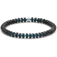 Frank 1967 - 7FB-0786 - kralenarmband heren - hematiet, apatiet - blauw, mat zwart - 6 mm / 3 mm - 19 cm