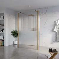 FortiFura Galeria Vrijstaande Inloopdouche - 120x200cm - Helder geribbeld - antikalk - 8mm veiligheidsglas - 2 zijwanden 30cm - wandsteunen en hoekprofielen - Geborsteld koper PVD (Koper) SW927772