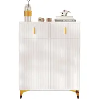 Merax Dressoir met 2 Deuren en 2 Lades – Wit met Goud – 83x35x101 cm – Kast met Verstelbare Planken – Modern Design met Structuurpanelen