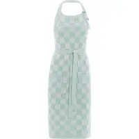 Knit Factory Gebreide Keukenschort Dames & Heren - Kookschort - Kokssloof - Keukensloof - Koksschort - Barbecue schort Block - Ecru/Mint - Lichtgroen - One Size - Met steekzakken