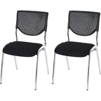 MCW Set van 2 bezoekersstoelen T401, stapelbare conferentiestoel, stof/textiel ~ zitting zwart, poten chroom