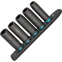 Hazet SmartRail 1/2" slagmoersleutel-/machineschroefbitset, zeshoekig, 5-delig (zwart, maten 13 - 24 mm, lang)