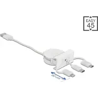 DeLOCK Easy 45 Module USB 2.0 3 in 1 Retractable Cable USB Type-A to USB-C, Micro USB and Lightning white