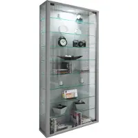 VCM Vitrosa Maxi vitrinekast Wandmodel met 2 glazen deuren 8 glazen plankenZilverkleurig.