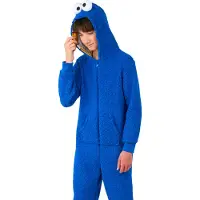 Opposuits onesie Cookiemonster blauw Jongens Teddy Capuchon All over print - maat 122/128