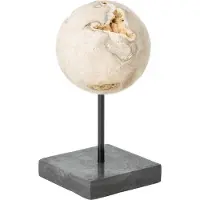 MUST Living Object Ball Cheese Stone,30xØ15 cm, cream marble with black marble stand (Beige, 15x15x30cm)