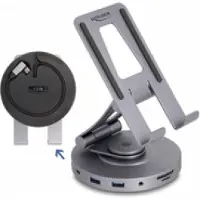 DeLOCK Tablet- en notebook-dockingstation 4K met geïntegreerde houder - HDMI / USB / Hub / SD / Mi (USB-C), Docking station + USB-hub, Grijs