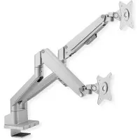 Roline LCD dubbele arm, tafelmontage, gasveer, 5 draaipunten, zilver