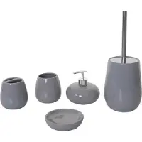 MCW 5-delige badkamerset -C72, WC-set badkameraccessoires, keramiek ~ grijs