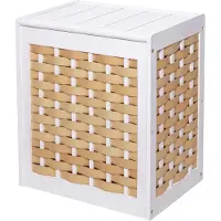 MCW Wasmand -G37, wasverzamelaar wassorteerder wasbox, massief houten shabby-look rieten 61x51x35cm ~ wit