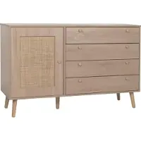 MCW Dressoir -M43, ladekast highboard, laden opbergvak, Kubu rotan hout melamine, eiken look