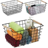 Relaxdays draadmand - set van 3 - handgrepen - mandjes badkamer - kleding - zwart