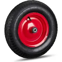 Relaxdays kruiwagenwiel luchtband - 39 cm - stalen velg - 3 adapters - 120 kg - zwart-rood