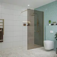 FortiFura Galeria inloopdouche - 110x200cm - rookglas - wandarm - Geborsteld Messing PVD (Goud) SW915252/SW797910