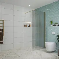 FortiFura Galeria inloopdouche - 90x200cm - ribbelglas - wandarm - Geborsteld Messing PVD (Goud) SW797951/SW797910