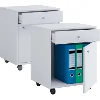 Hioshop Masola kommode , archiefkast op wielen, 1 lade en 1 deurwit.