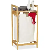 Relaxdays wasmand bamboe - 30 liter - met plank - op poten - rechthoekig - natuur