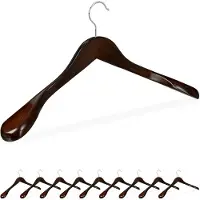 Merkloos kledinghanger - hout - set van 10 - brede schouders - bruin