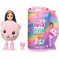 Barbie Chelsea Cutie Reveal Kleine Pop & Accessoires, Bruin met Teddybeer Kostuum, 6 Verassingen