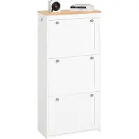 SoBuy FSR144-WN Schoenenkast - Witte Opbergkast met 3 Kleppen & Schoenenrek