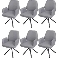 Mendler Set van 6 eetkamerstoelen -H71, keukenstoel fauteuil stoel, draaibare auto positie stof / textiel staal ~ lichtgrijs