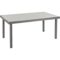 Mendler Poly-rattan tuintafel Cava, eettafel met glazen blad, 160x90x74cm ~ grijs